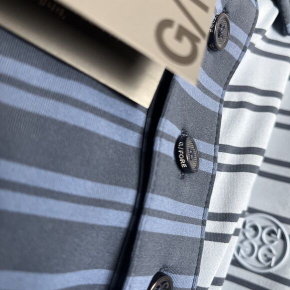 G/FORE Performance Golf Polo Blue Split Stripe Color Block Stretch Medium NWT - Picture 8 of 13